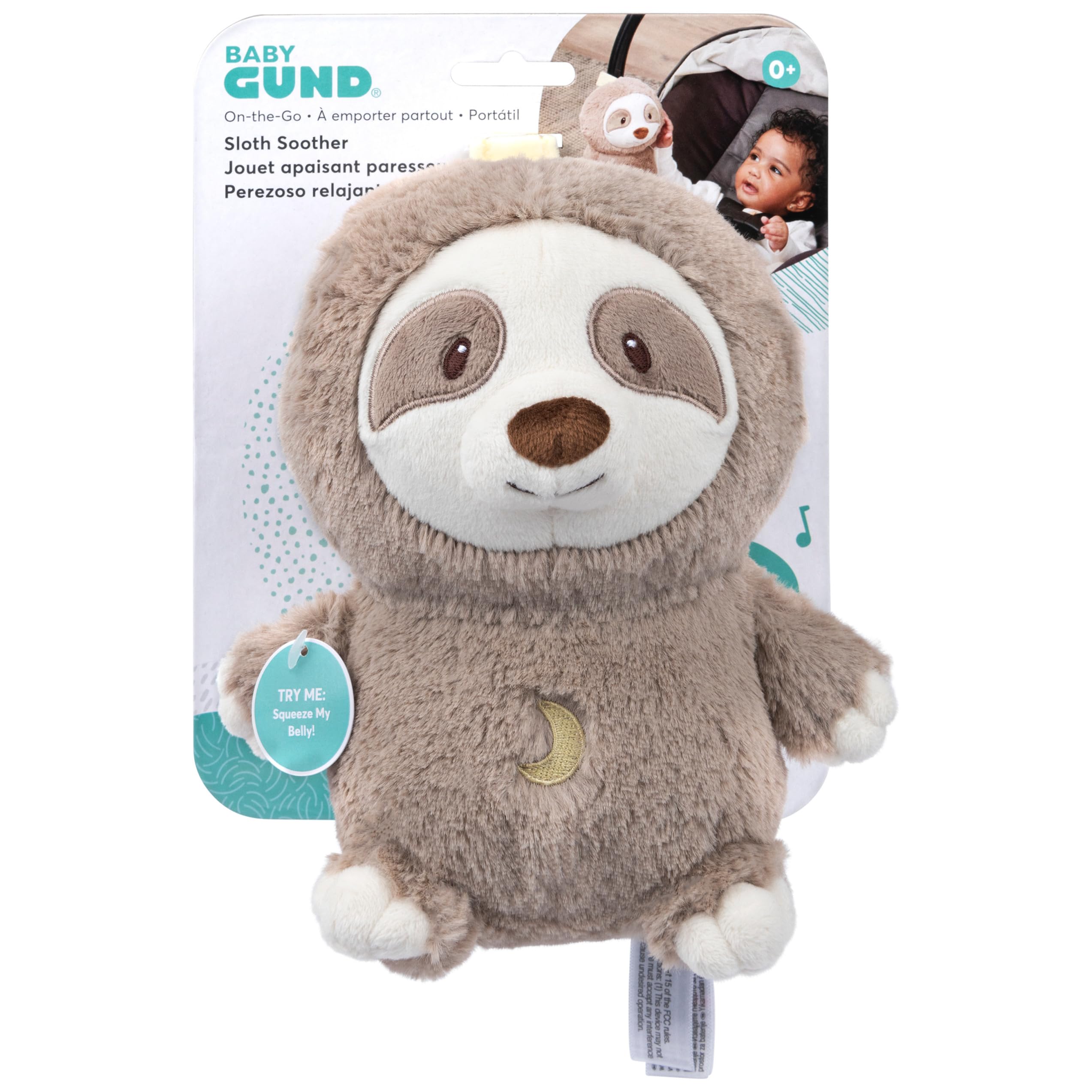 GUND Baby Lil' Luvs On The Go Sloth Pacifier for Babies and Newborns, Plush Sloth Stuffed Animal Sound Toy, Brown/Cream, 6 Inch