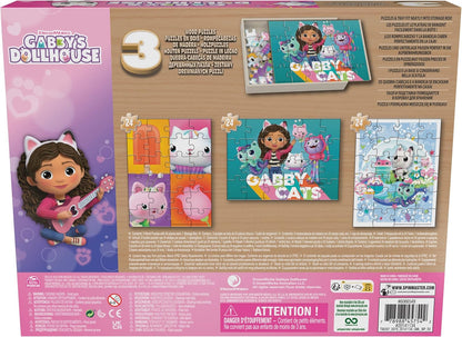 Spin Master Games Gabby’s Dollhouse, 3 Wood Puzzles 24-Piece Jigsaw Puzzles with Wooden Storage Box Kids’ Puzzles, for Kids Aged 3 and up