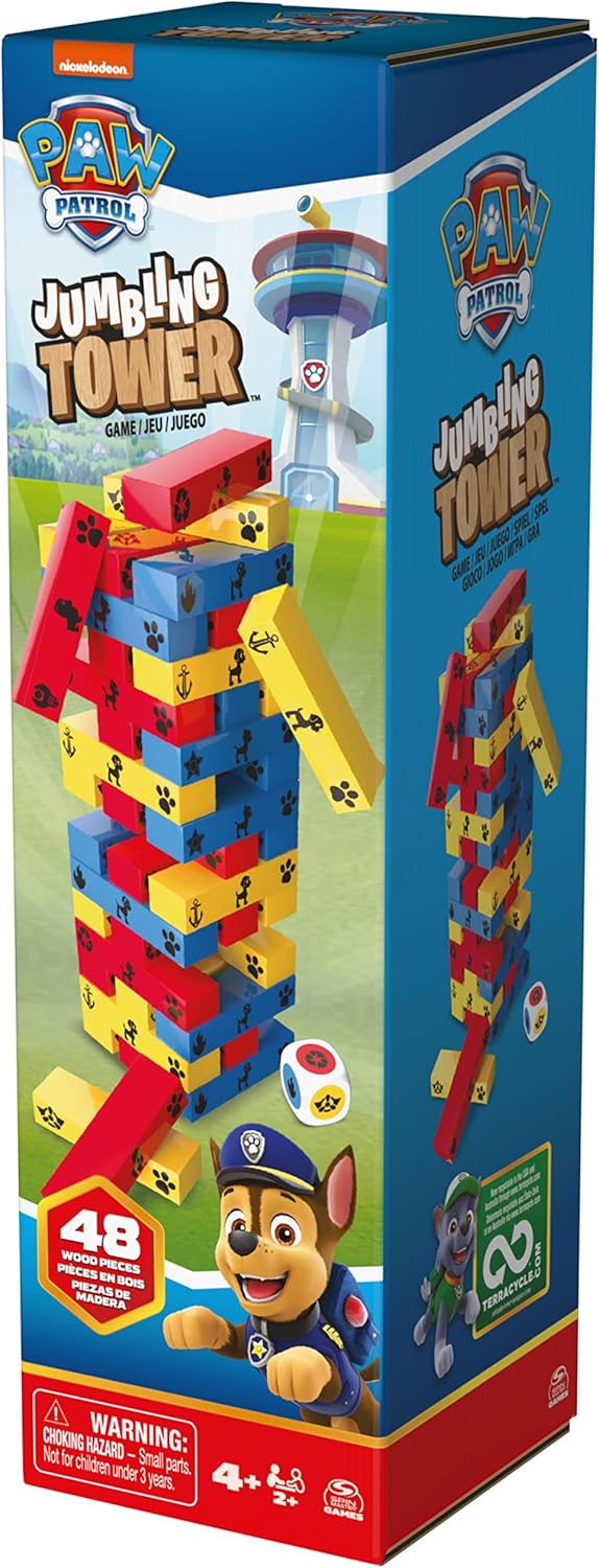 PAW Patrol Jumbling Tower by Spin Master Games, Stacking Building Toppling Colourful Wood Game for Kids PAW Patrol Toys, for Preschoolers Ages 4 and up