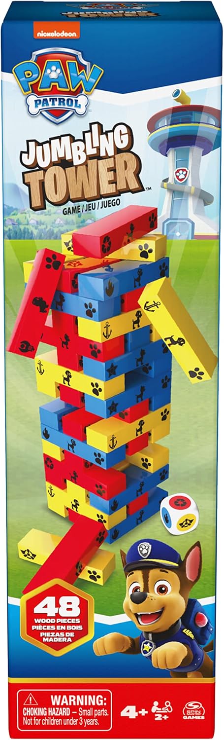 PAW Patrol Jumbling Tower by Spin Master Games, Stacking Building Toppling Colourful Wood Game for Kids PAW Patrol Toys, for Preschoolers Ages 4 and up