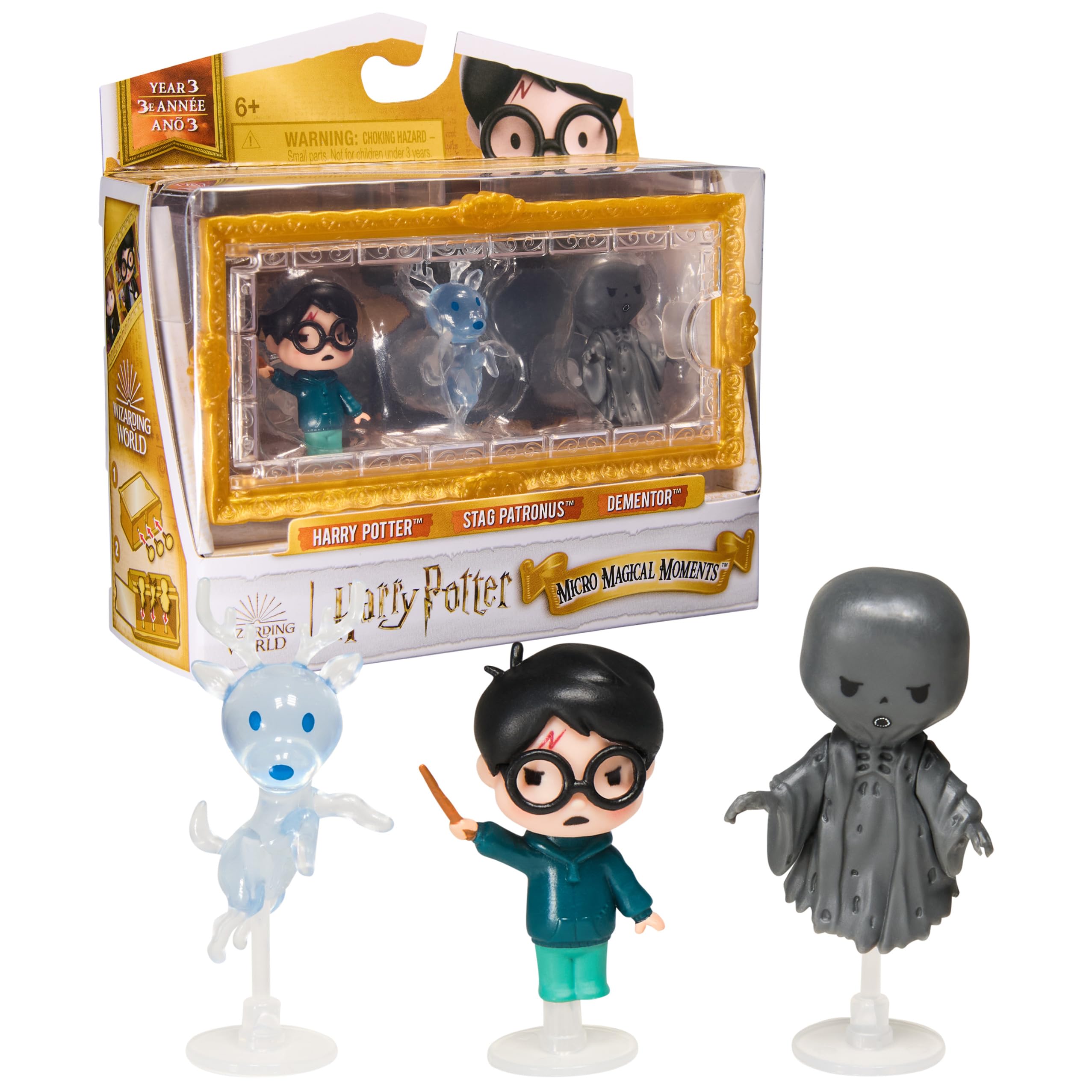 Wizarding World Harry Potter, Micro Magical Moments Year 3 Figure Set with Harry, Stag Patronus, Dementor & Display Case, Kids Toys for Ages 6 and up