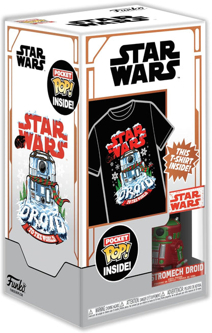 Funko Pocket POP! & Tee: Star Wars-Holiday R2D2 - Metallic - Small - (S) - T-Shirt - Clothes With Collectable Vinyl Minifigure - Gift Idea - Toys and Short Sleeve Top for Adults Unisex Men and Women