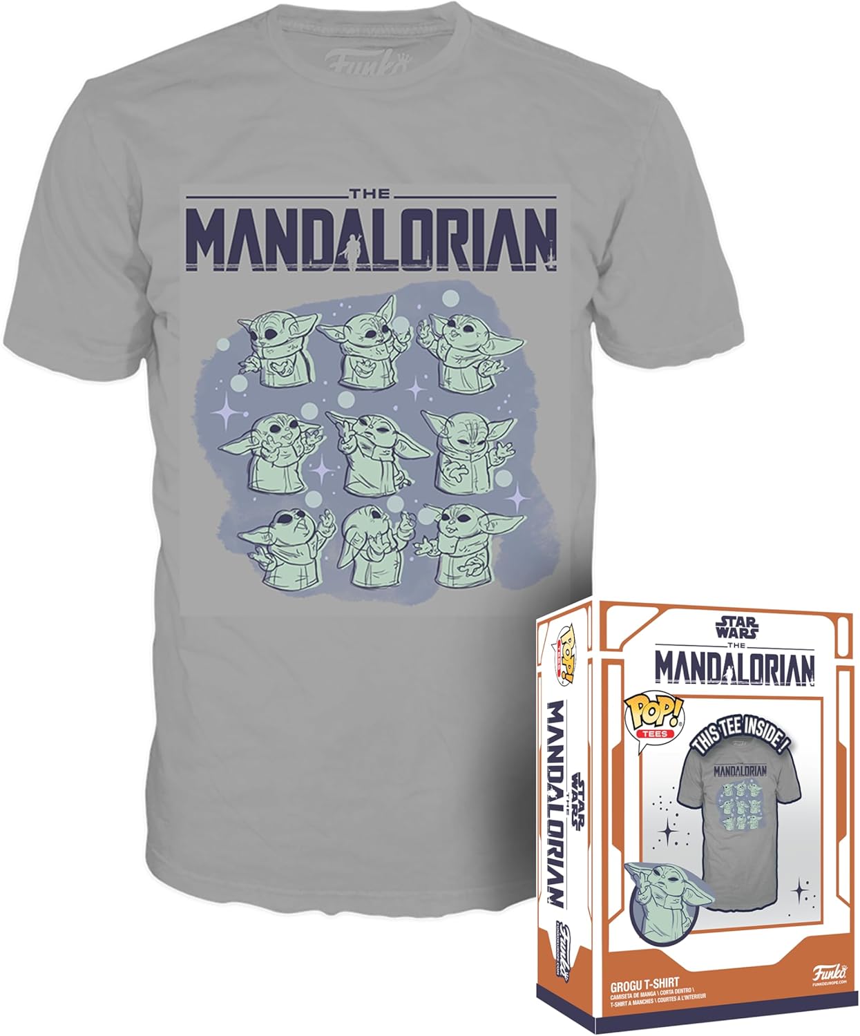 Funko Boxed Pop! Tees: Star Wars: The Mandalorian - Grogu On Ship T-Shirt (L)
