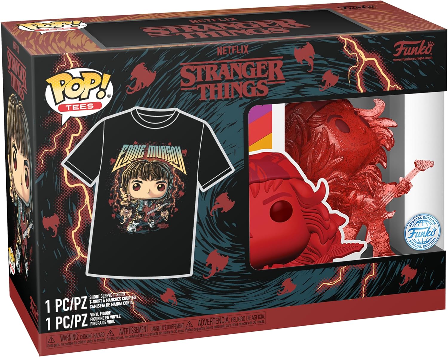 Funko POP! & Tee: Stranger Things - Hunter Eddie With Guitar - Small - (S) - T-Shirt - Clothes With Collectable Vinyl Figure - Gift Idea - Toys and Short Sleeve Top for Adults Unisex Men and Women