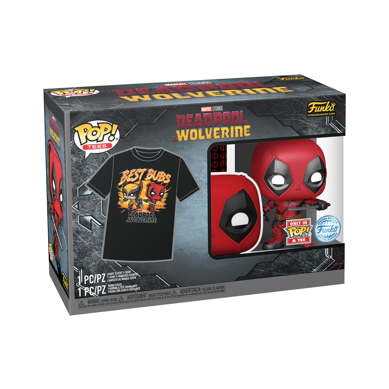 Funko Pop! & Tees (Adult): Deadpool & Wolverine - Deadpool & Wolverine Best Bubs Bobble-Head Vinyl Figure And T-Shirt (L