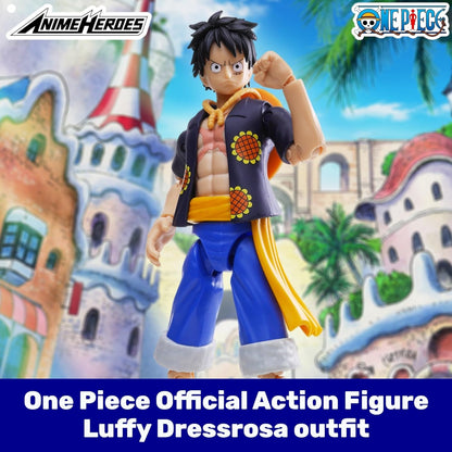 BANDAI Anime Heroes One Piece Figures Monkey D. Luffy (Dressrosa Version) Action Figure - 17cm Articulated Luffy Anime Figure With Extra Accessories One Piece Action Figures Pirate Toys Range
