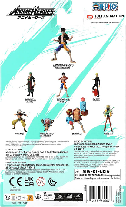 BANDAI Anime Heroes One Piece Figures Monkey D. Luffy (Dressrosa Version) Action Figure - 17cm Articulated Luffy Anime Figure With Extra Accessories One Piece Action Figures Pirate Toys Range
