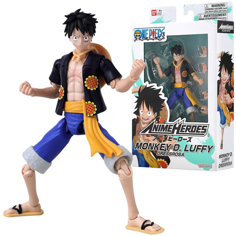 BANDAI Anime Heroes One Piece Figures Monkey D. Luffy (Dressrosa Version) Action Figure - 17cm Articulated Luffy Anime Figure With Extra Accessories One Piece Action Figures Pirate Toys Range
