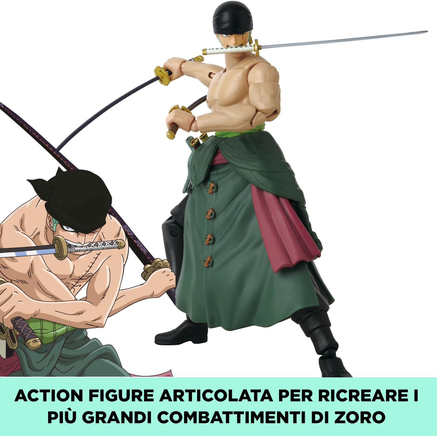 BANDAI Anime Heroes One Piece Figures Roronoa Zoro 3 Swords Style Action Figure | 17cm Articulated Zoro Anime Figure With Extra Accessories One Piece Action Figures Pirate Toys Range