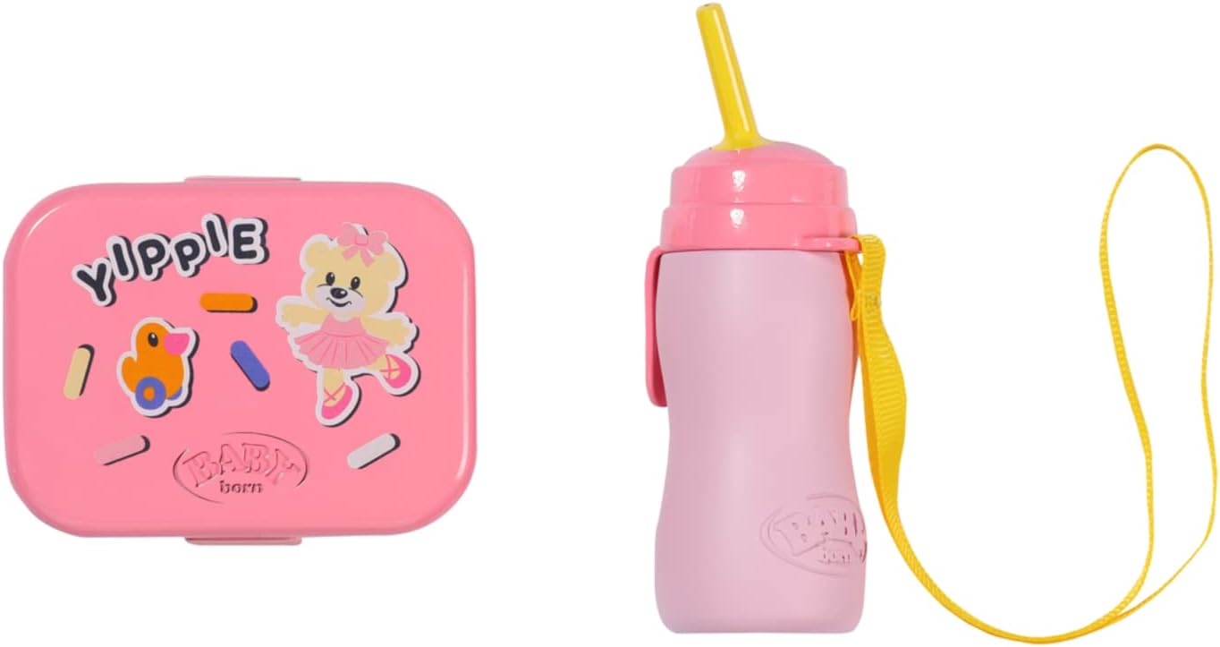BABY Born Zapf Creation 834961 Nursery Set 36 cm-Yellow Doll Backpack in Bear Shape with Lunch Box and Water Bottle