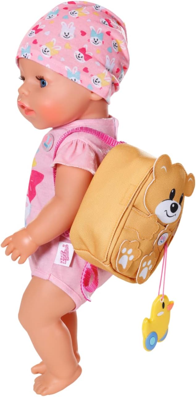 BABY Born Zapf Creation 834961 Nursery Set 36 cm-Yellow Doll Backpack in Bear Shape with Lunch Box and Water Bottle