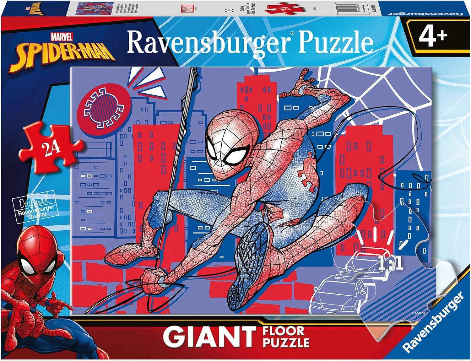 Ravensburger - Puzzle Spiderman, Giant Floor Collection, Gift Idea for Children 4+ Years, Educational and Stimulating Game, 24 Giant Pieces, 70 x 50 cm