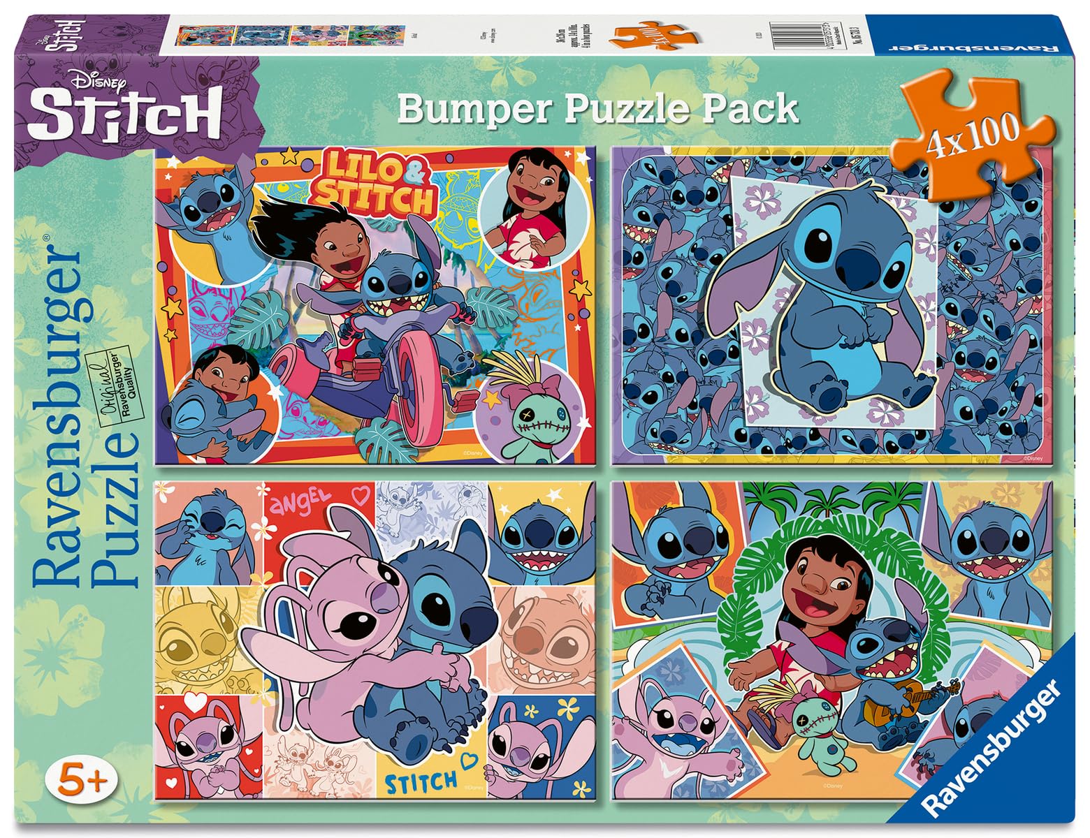 Ravensburger Disney Stitch Bumper Pack 4x100 Piece Jigsaw Puzzle for Kids - Every Piece is Unique, Pieces Fit Together Perfectly