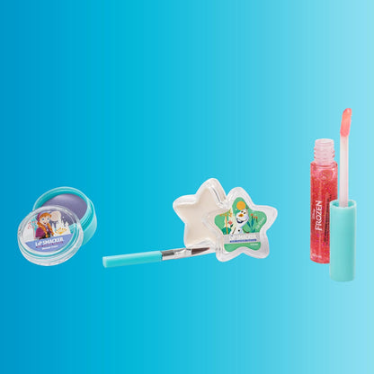 Lip Smacker Frozen Essential Makeup Bag, Frozen Makeup Set for Girls with GlossyLipGloss, BrightEyeShadows, MakeupApplicators, and Accessories for a DisneyPrincess Look