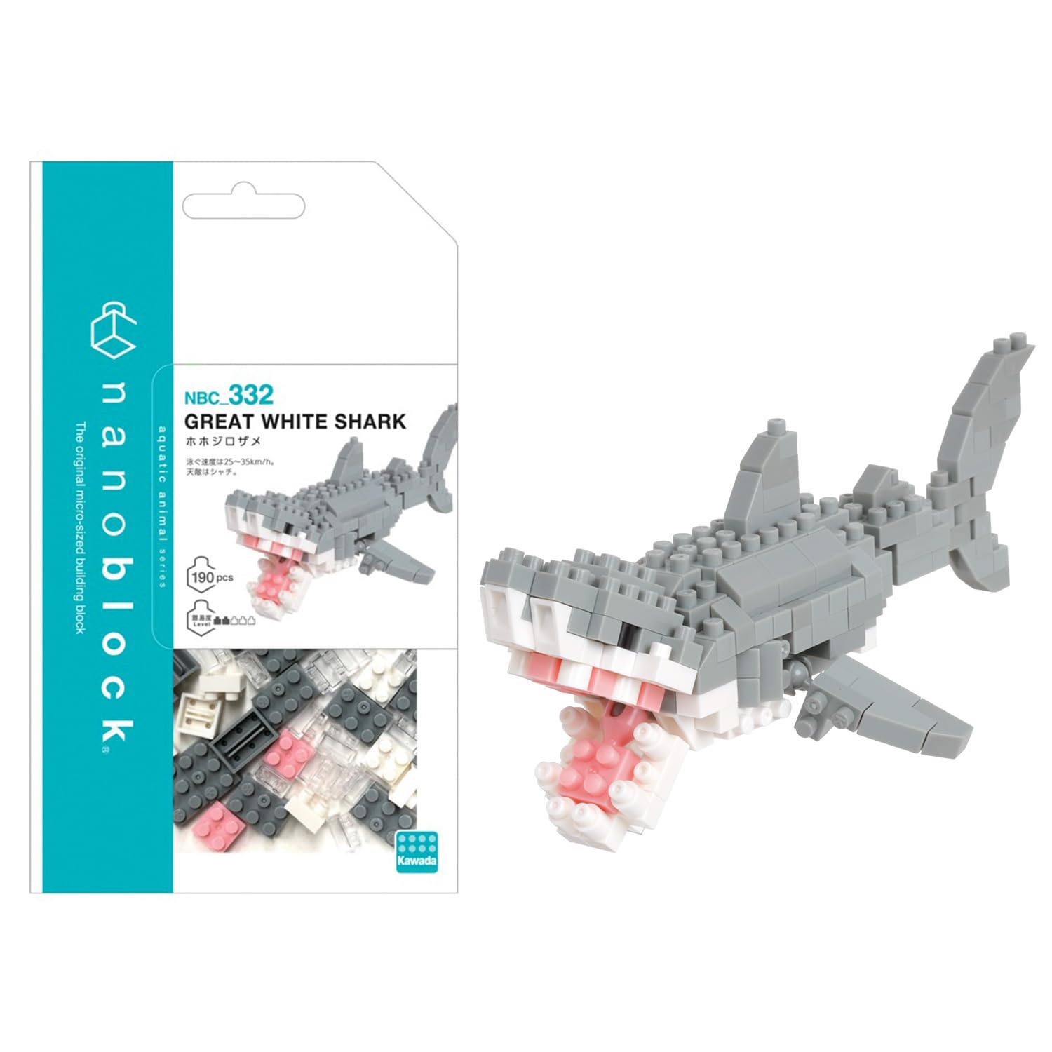 Bandai nanoblock Big White Shark Mini Brick Figure Building Set Pixel Shark Animal Figure Building Kit NBC332