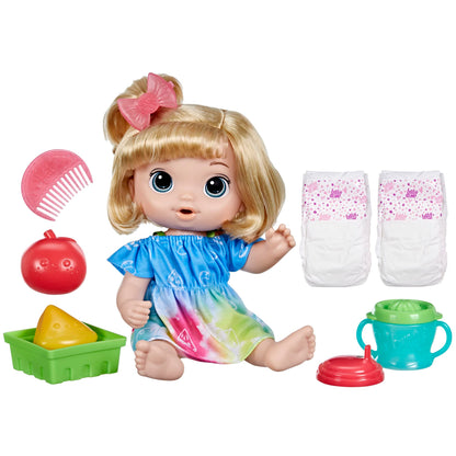 Baby Alive, Doll Set Fruit Drinks, Apple, Citrus Juicer, Drinks and Moisturizes Her Layer, from 3 Years, Blonde Hair