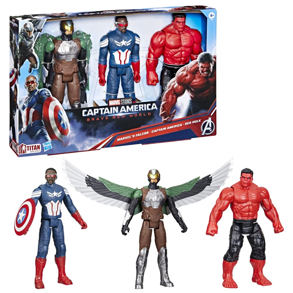 Marvel Avengers Captain America : Brave New World, Titan Hero Series, Ensemble de figurines d'action 5+