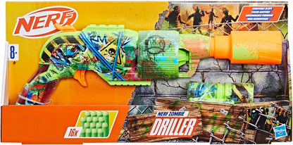 Nerf Zombie Driller Foam Dart Blaster, Rotating 5-Dart Cylinder, Removable Targeting Scope, 16 Elite Darts, Foam Blaster for Children Aged 8+, Great Zombie Halloween Toys For Kids