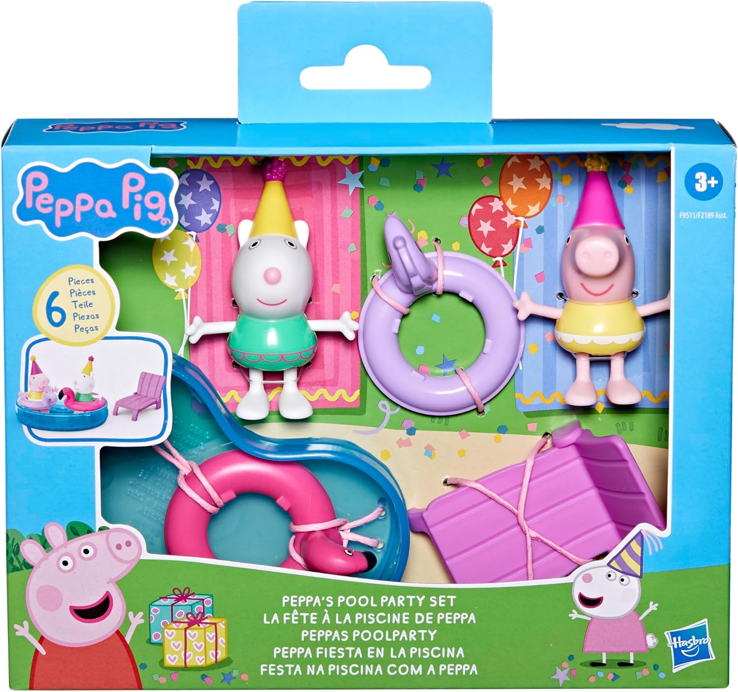 Peppa Pig Peppa's Pool Party Playset with 2 Figures and 4 Accessories, Preschool Toy, Kids Gifts, Ages 3+
