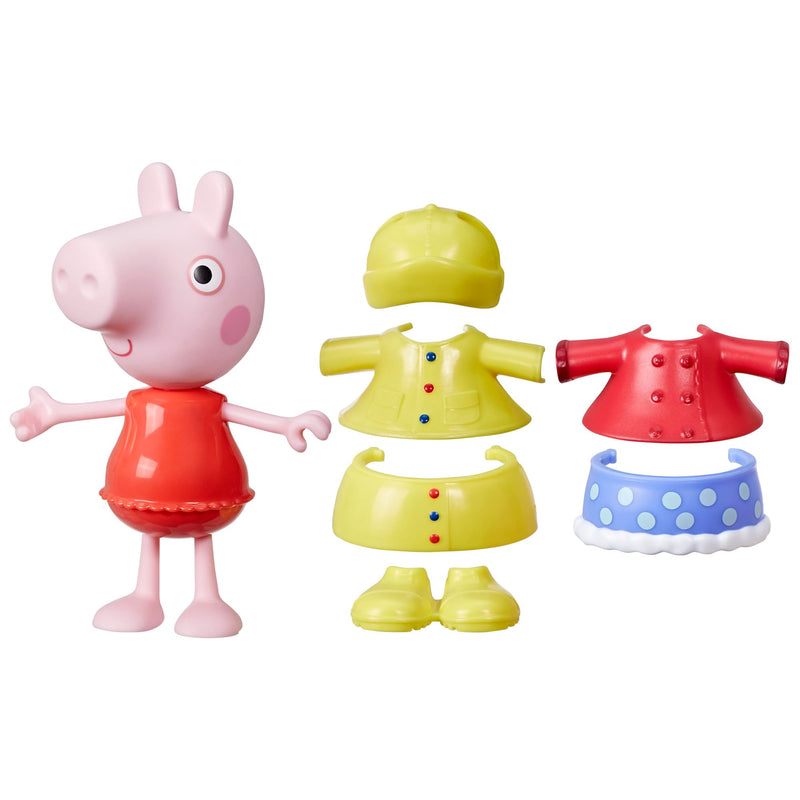 Peppa Pig Dress-Up Figure, 15 cm Doll with 6 Rain & Snow Fashion Accessories, Mix and Match Outfits for Weather Play, Toys for Children Ages 3+, Creative Role Playing Toy Set Present For Girls & Boys