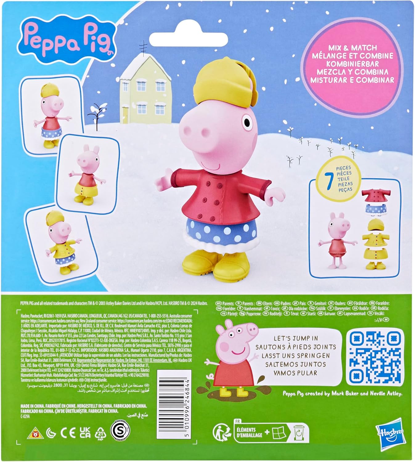Peppa Pig Dress-Up Figure, 15 cm Doll with 6 Rain & Snow Fashion Accessories, Mix and Match Outfits for Weather Play, Toys for Children Ages 3+, Creative Role Playing Toy Set Present For Girls & Boys