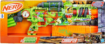 Nerf Zombie Corrupter Dart Blaster, 18-Dart Clip, 22 Nerf Elite Darts, Foam Dart Blaster for Kids 8+, Ambidextrous Bolt & 2 Tactical Rails, Great Gifts For Children, Halloween costume accessory