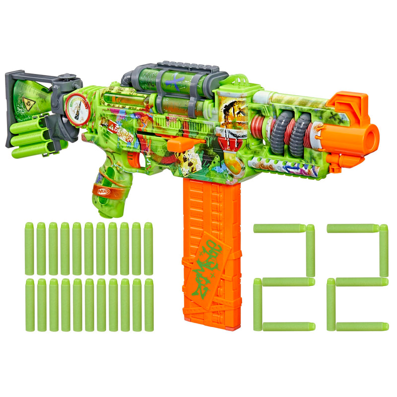 Nerf Zombie Corrupter Dart Blaster, 18-Dart Clip, 22 Nerf Elite Darts, Foam Dart Blaster for Kids 8+, Ambidextrous Bolt & 2 Tactical Rails, Great Gifts For Children, Halloween costume accessory