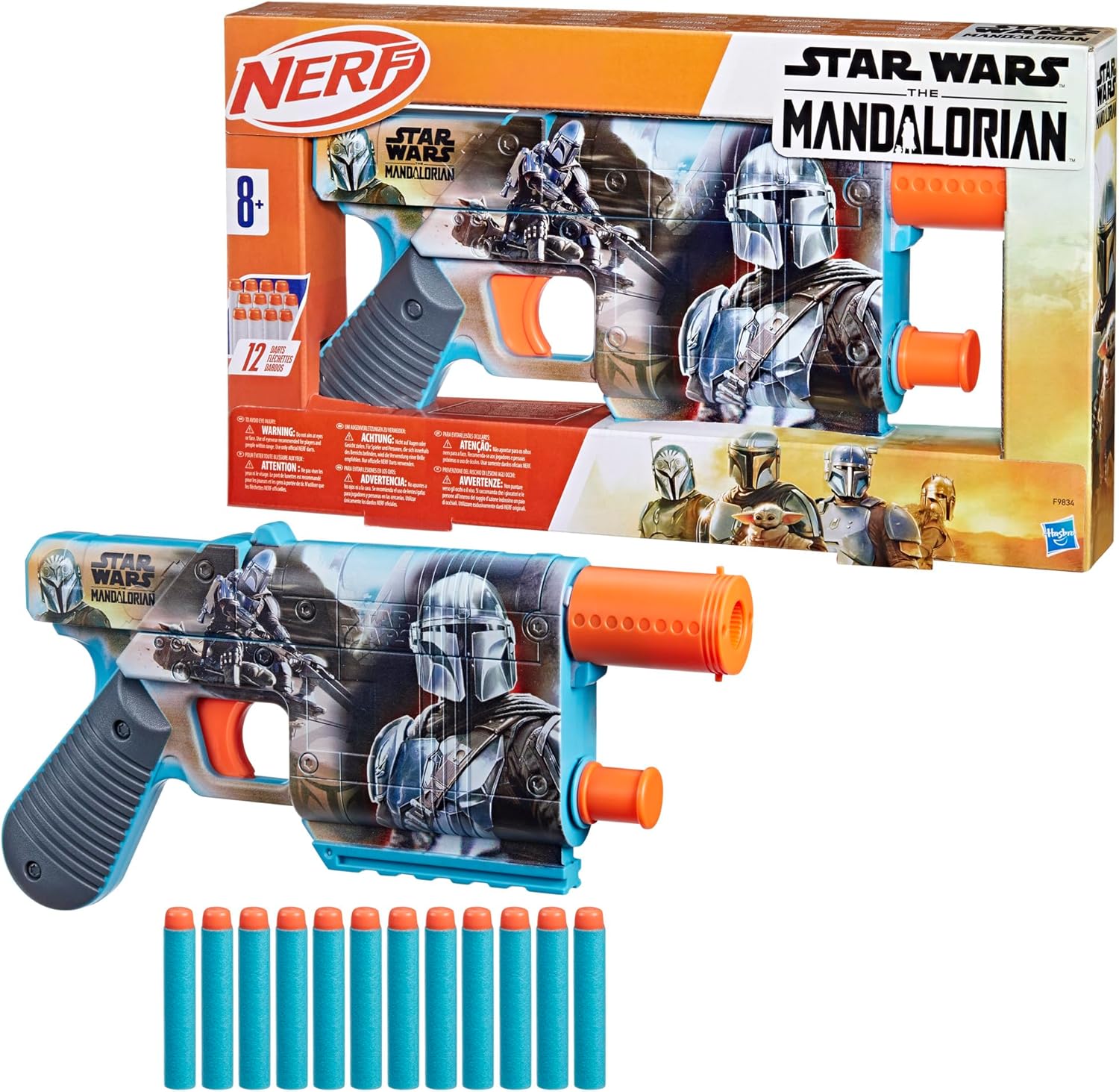 Nerf Star Wars The Mandalorian Dart Blaster, inclusief 12 Nerf Elite darts, interne clip
