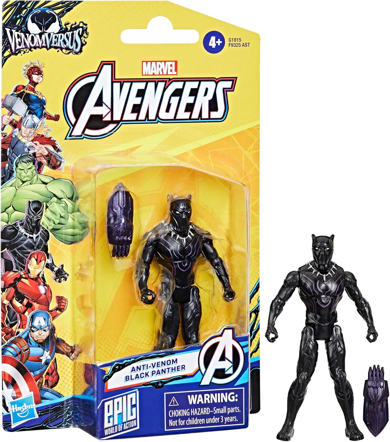 Marvel Avengers VenomVersus Epic World of Action Anti-Venom Black Panther 4-Inch Action Figure, Symbiote-Inspired Marvel Toy, Clip-On Battle Gear, Collectible Superhero Figure for Kids Boys & Girls 4+