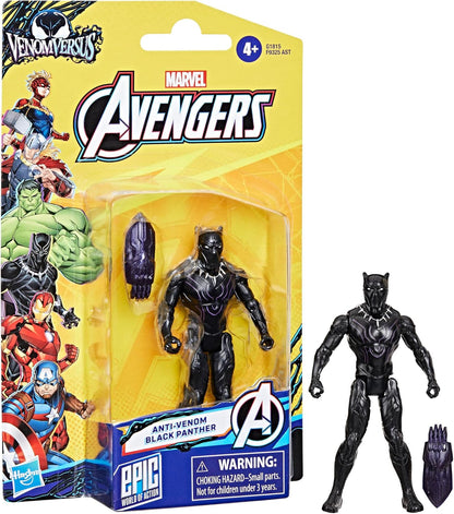 Marvel Avengers VenomVersus Epic World of Action Anti-Venom Black Panther 4-Inch Action Figure, Symbiote-Inspired Marvel Toy, Clip-On Battle Gear, Collectible Superhero Figure for Kids Boys & Girls 4+