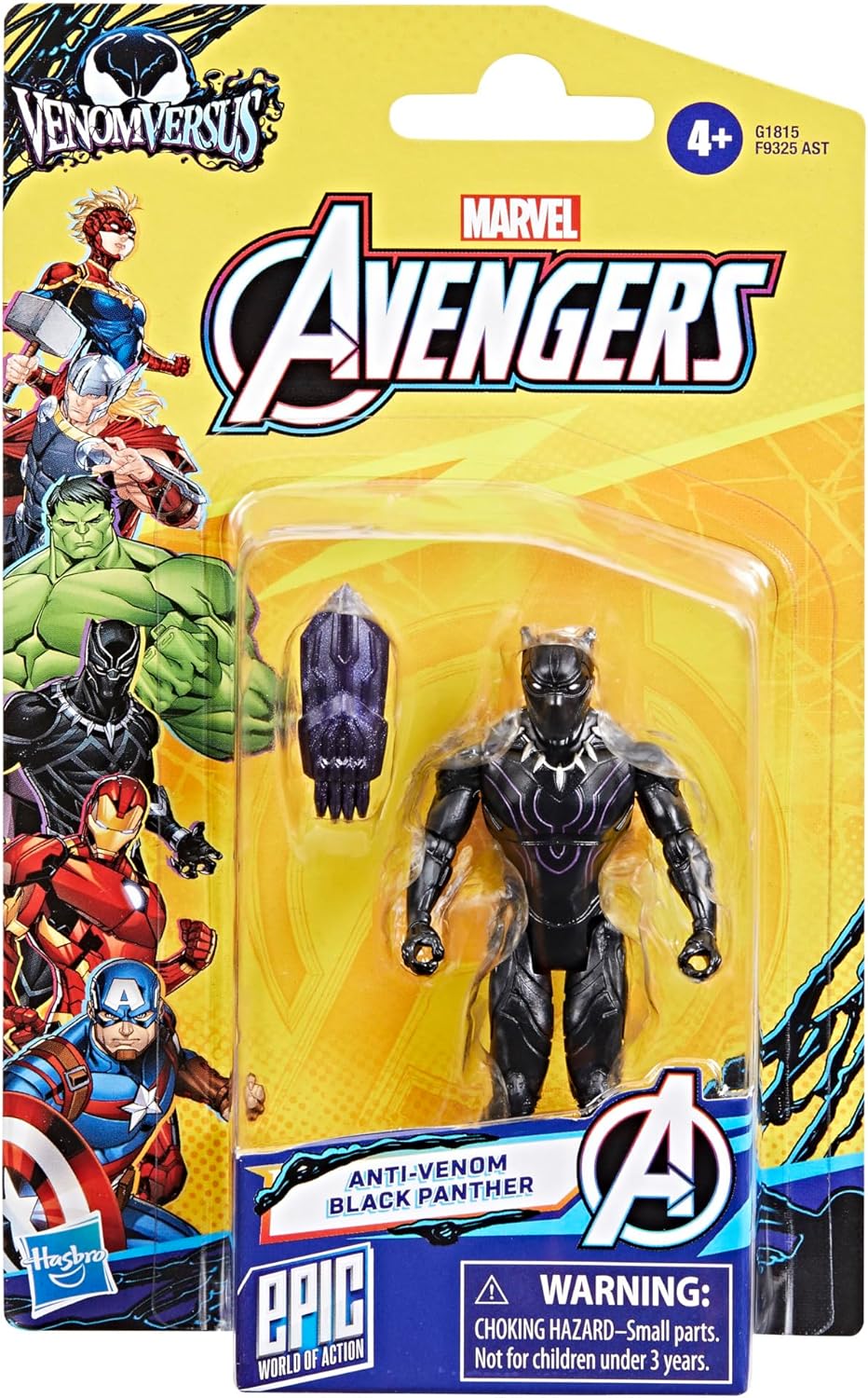 Marvel Avengers VenomVersus Epic World of Action Anti-Venom Black Panther 4-Inch Action Figure, Symbiote-Inspired Marvel Toy, Clip-On Battle Gear, Collectible Superhero Figure for Kids Boys & Girls 4+