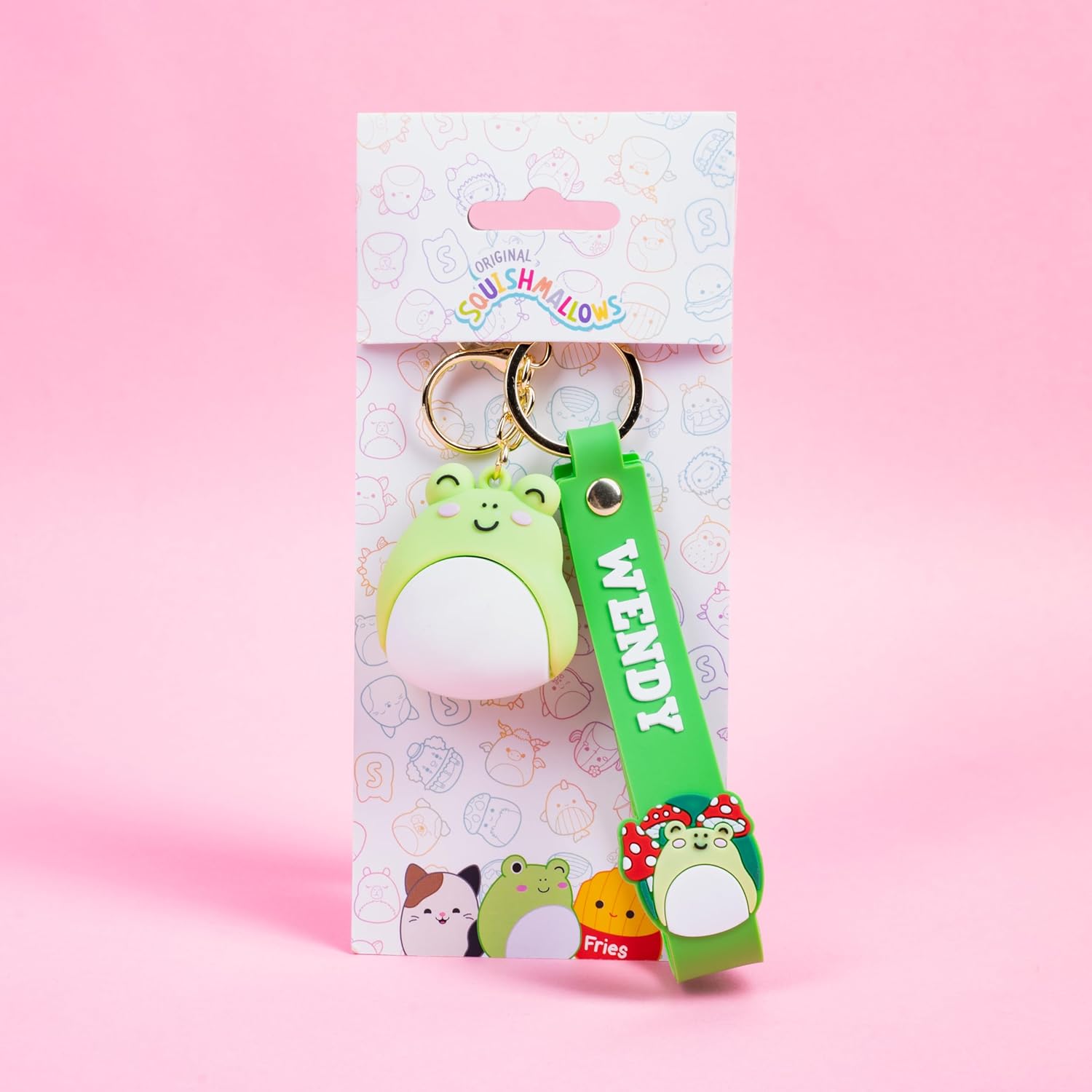 Fizz Creations Squishmallows Wendy Wristlet Keyring 3D Keychain with Charm & PVC Wrist Strap. Officially Licensed Squishmallows Key Ring