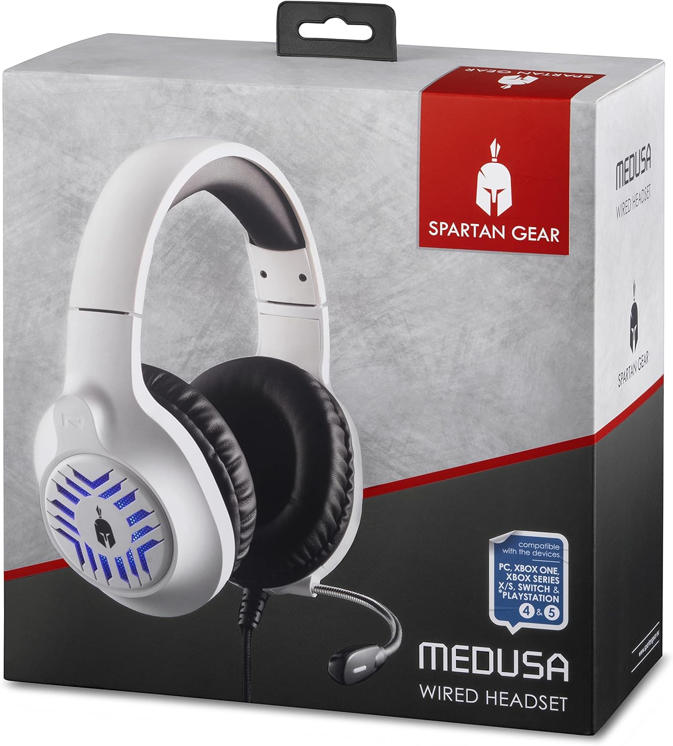 Spartan Gear - Medusa Wired Headset (Compatible with PCPS4PS5.XBOX1XBOX series x/sSwitch) White/Black