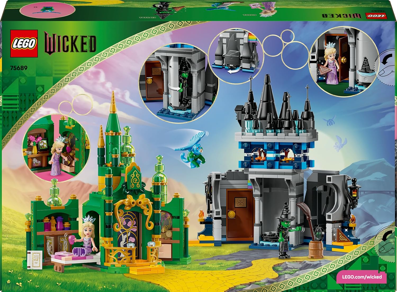 LEGO Wicked Emerald City & Kiamo Ko Castle Toy - Play & Display Model - incl. Elphaba & Glinda Mini Dolls, plus a Monkey & Accessories - Gift for 9+ Year Old Girls & Movie Fans - 75689