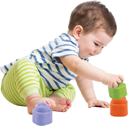 Clementoni Baby Blocks - Clemmy 10 Soft Building Blocks Set - Soft Building Blocks, Clemmy Blocks Kids 6 Months, Bricks Washable, Construction Set, Development & Activity Toy, Made In Italy, 17988