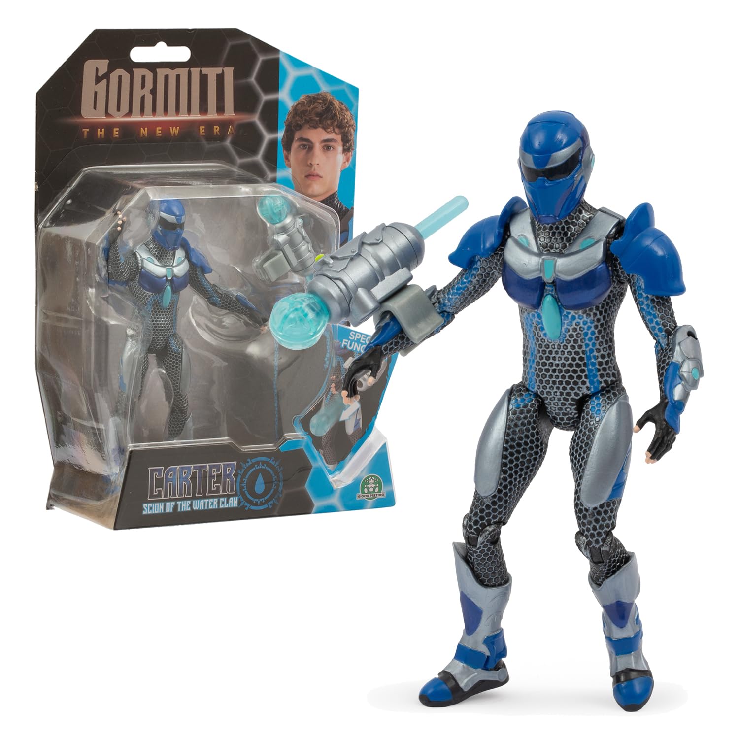 Gormiti GRV113 Articulated Figure 15 cm Sprout with Attack Function, Water Model - Carter, for Children from 4 Years, Multi-Colour