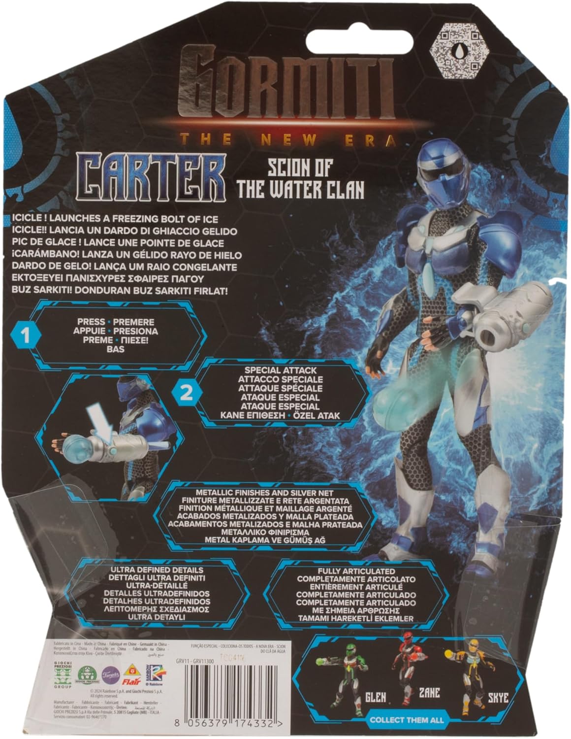 Gormiti GRV113 Articulated Figure 15 cm Sprout with Attack Function, Water Model - Carter, for Children from 4 Years, Multi-Colour