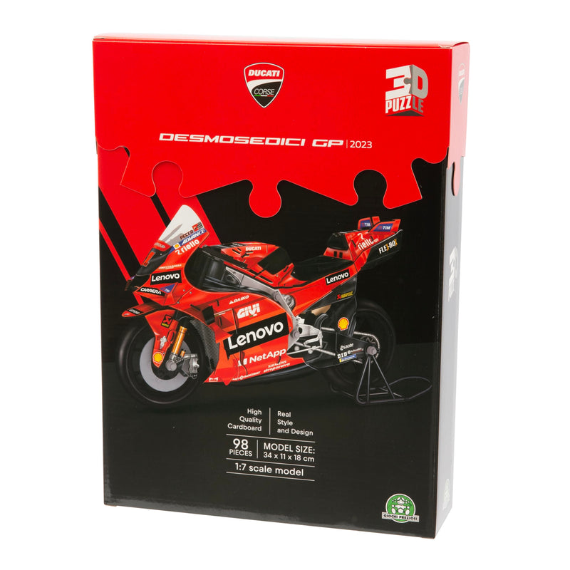 GP Sport Ducati Desmosedici 3D Authentic Motorbike Jigsaw Puzzle – 120 Pieces, Official Licensed Livery, Easy Assembly, No Tools or Glue Required, Plastic Tyres, Durable Cardboard – 30x11.2x17.5cm