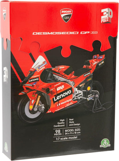 GP Sport Ducati Desmosedici 3D Authentic Motorbike Jigsaw Puzzle – 120 Pieces, Official Licensed Livery, Easy Assembly, No Tools or Glue Required, Plastic Tyres, Durable Cardboard – 30x11.2x17.5cm