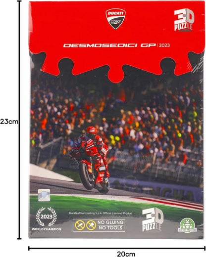GP Sport Ducati Desmosedici 3D Authentic Motorbike Jigsaw Puzzle – 120 Pieces, Official Licensed Livery, Easy Assembly, No Tools or Glue Required, Plastic Tyres, Durable Cardboard – 30x11.2x17.5cm