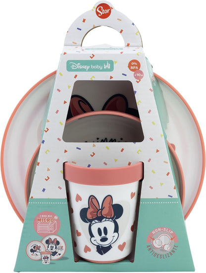 Stor Minnie Mouse 3pcs Bicolor Premium Kids Dinner Tableware Set Plate, Bowl & Tumbler, BPA Free, Non Slip, Children, Baby