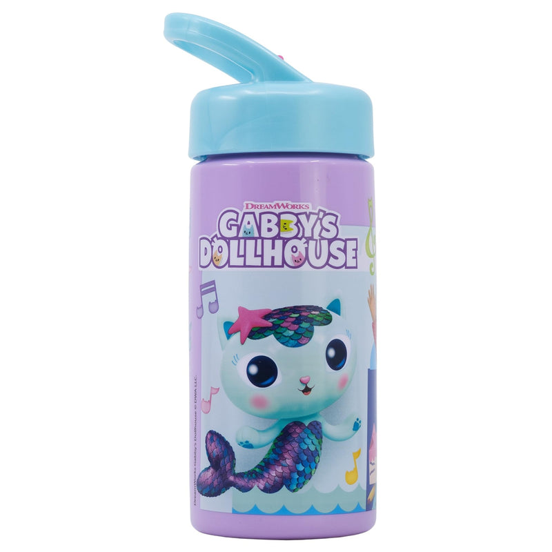 Gabby's Dollhouse Sports Water Bottle with Straw and Built-in Handle 410ml, light pink, Estándar, Casual