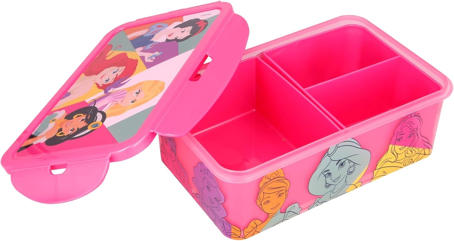 Disney Princess Kids Rectangular Lunch Bento Food Box Container with Removable Compartments 1190ml Leak Proof, BPA Free …