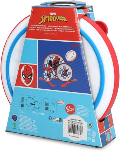 Stor Spiderman 5 Piece Premium Multicolour Plastic Microwave Safe Dinner Set, Multi-Colour