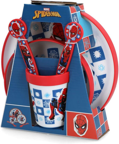 Stor Spiderman 5 Piece Premium Multicolour Plastic Microwave Safe Dinner Set, Multi-Colour