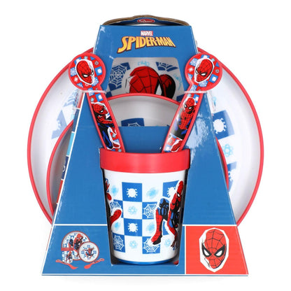 Stor Spiderman 5 Piece Premium Multicolour Plastic Microwave Safe Dinner Set, Multi-Colour