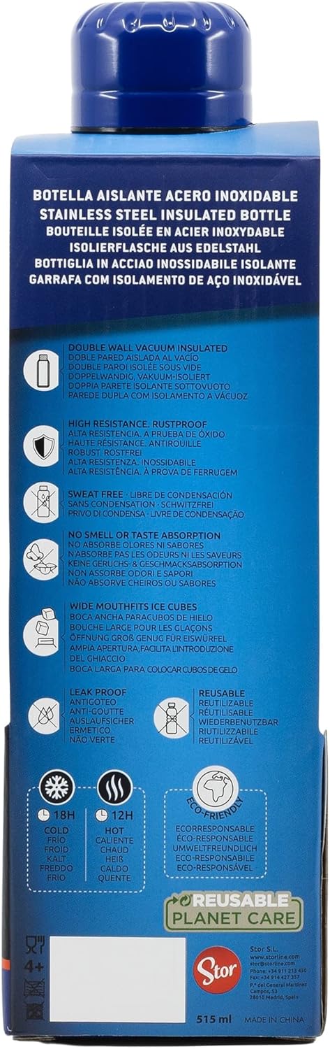 Superman | Reusable Stainless Steel Water Bottle | Double Insulated Thermos Bottle for 12 Hours of Hot Drink and 18 Hours of Cold Drink – BPA Free – 515 ml