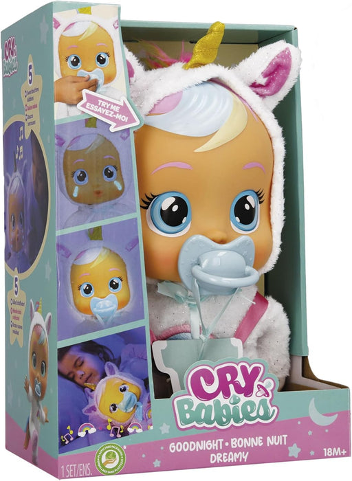 Cry Babies Goodnight Dreamy - Interactive Soft Cuddly Doll, Bedtime Doll with Night Light and Lullabys - Gift Toy for Girls and Boys Ages 18 Months and Up