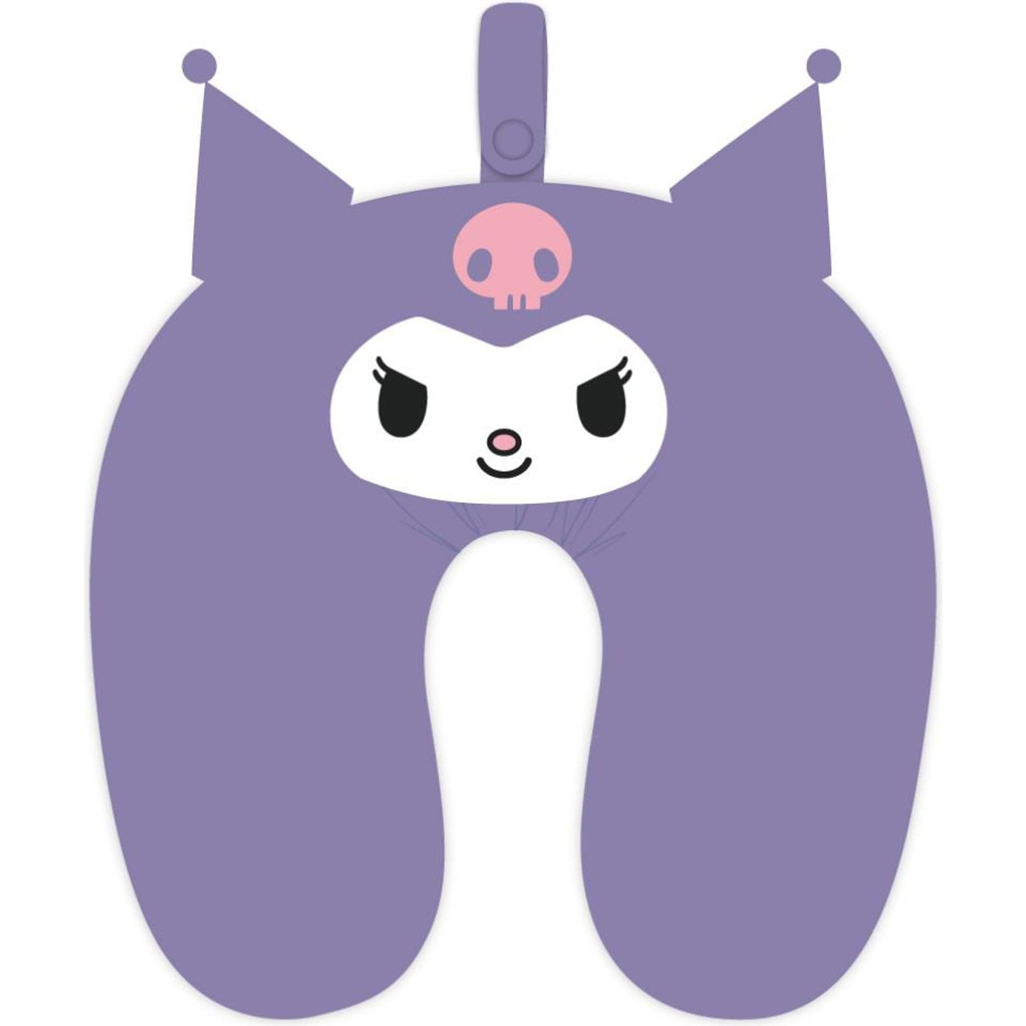Kuromi (Hello Kitty Series) - Cuscino da viaggio in viola con applicazione Kuromi e maniglie integrate per un facile montaggio in auto o zaino