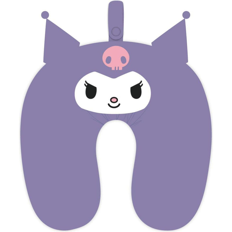 Kuromi (Hello Kitty Series) - Cuscino da viaggio in viola con applicazione Kuromi e maniglie integrate per un facile montaggio in auto o zaino